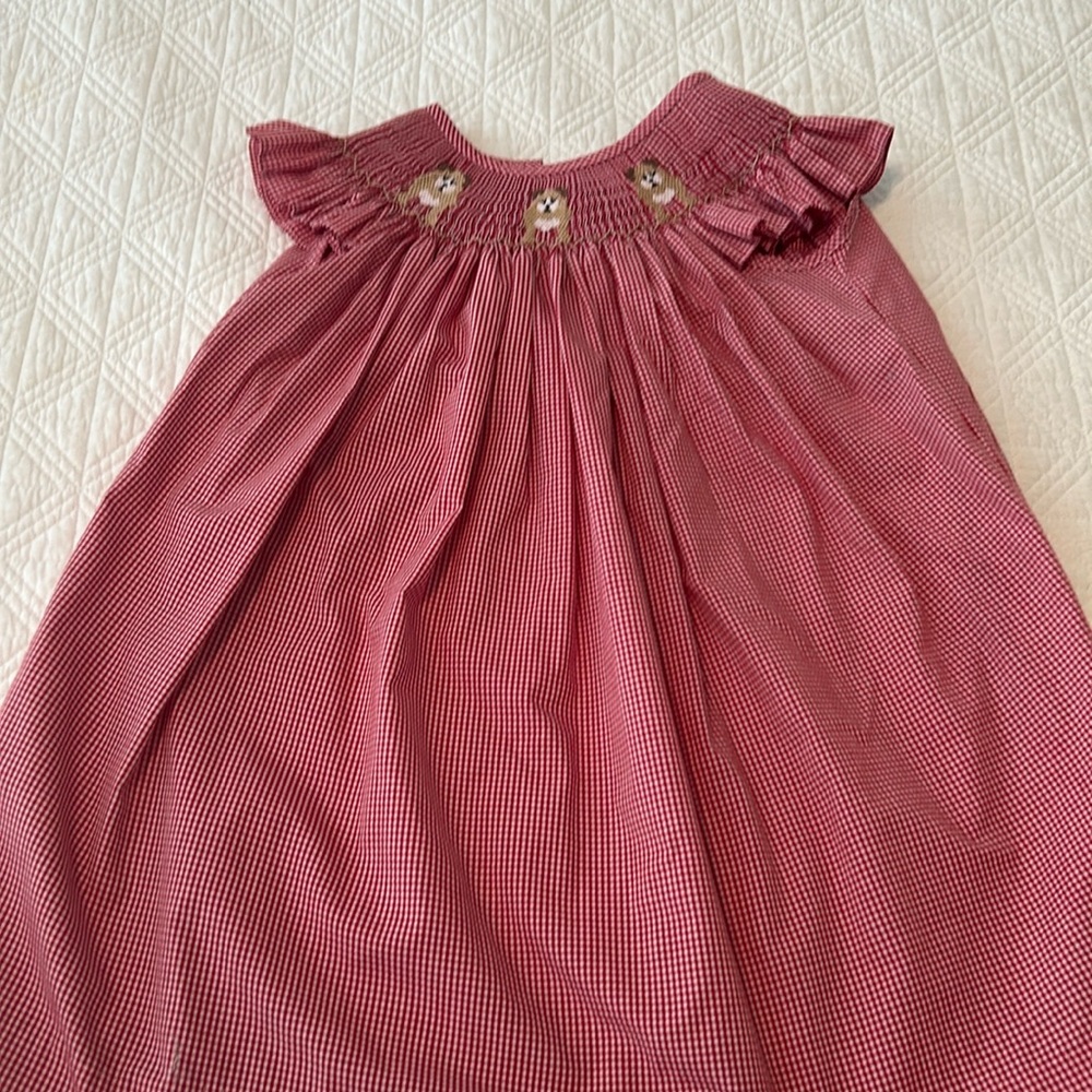 Stitchy Fish 2T Red Checked Smocked Bulldog Dress